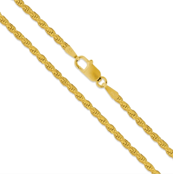 Shrum and Cooper Jewelry - Rope Chain 14K Gold Plated Solid 925 Silver MADE IN ITALY Men's Women's Unisex